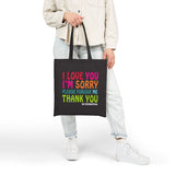Ho’oponopono Tote Bag Cotton Canvas Hawaiian Healing Design I Am Sorry Forgive Me I Love You Thank You Spiritual Affirmation Durable Reusable Eco Friendly Carry Bag