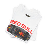 Formula One Style Open Wheel Racing Car Overhead Graphic Unisex Tee Motorsport Performance Streetwear Inspired By Red Bull Racing Colors High Speed Track Culture Design For Racing Fans
