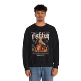 Fighter Resilience Victorious Flame Statue Graphic Unisex Heavy Blend Crewneck Sweatshirt Motivation Streetwear Pullover