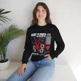 Heart Flower Graphic Unisex Heavy Blend Crewneck Sweatshirt Comfortable Streetwear Pullover Bold Red and Black Floral Heart Design Symbol of Love Strength and Vitality Perfect Gift for Friends...