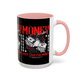 Money Ambition Accent Coffee Mug 11oz 15oz Black Ceramic Cup with Bold Red Typography and Cash Stack Design for Entrepreneurs and Hustlers