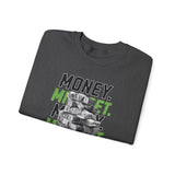 Money Mindset Unisex Heavy Blend Crewneck Sweatshirt Graphic Pullover Black Hustle Grind Wealth Entrepreneur Motivational Streetwear Bold Artistic Fashion Outfit