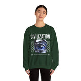 Civilization Eye Of Memory Graphic Unisex Heavy Blend Crewneck Sweatshirt Futuristic Visionary Streetwear Abstract Blue Eye Pullover