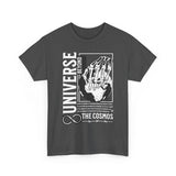 Universe Beyond The Cosmos Unisex Heavy Cotton Tee Graphic Black T Shirt Skeleton Hand Space Infinity Streetwear Futuristic Sci Fi Artistic Fashion Outfit