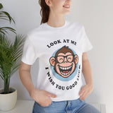 Smiling Monkey Cartoon Good Luck Design Unisex Heavy Cotton Tee Funny Cute Graphic Shirt Positive Vibes Humor Artwork Casual Wear Gift For Friends