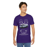 Cyber Truck Tesla Futuristic Electric Pickup Blueprint Art Unisex Heavy Cotton Tee Bold Streetwear Graphic Shirt For Car Lovers And Tech Enthusiasts