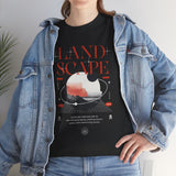 Landscape Unisex Heavy Cotton Tee Graphic T Shirt Black Nature Inspired Abstract Mountain Design Modern Streetwear Outdoor Adventure Artistic Fashion Outfit