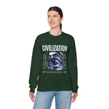 Civilization Eye Of Memory Graphic Unisex Heavy Blend Crewneck Sweatshirt Futuristic Visionary Streetwear Abstract Blue Eye Pullover
