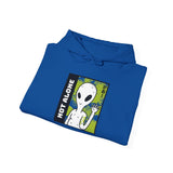 Not Alone Alien Unisex Hoodie UFO Graphic Pullover Sweatshirt Cartoon Extraterrestrial Sci Fi Space Themed Conspiracy Inspired Paranormal Streetwear