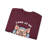 Look At Me I Wish You Good Luck Funny Pig Unisex Sweatshirt Hilarious Cartoon Graphic Pullover Positive Vibes Humor Design Cozy Casual Wear Gift Idea