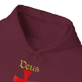 Unisex Deus Vult Hoodie Medieval Crusader Cross Heavy Blend Hooded Sweatshirt Warrior Knight Inspired Vintage Christian Symbol Streetwear