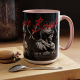 Brave Soul Warrior Accent Coffee Mug 11oz 15oz Black Ceramic Two Tone Cup Bold Statue Design with Red Script Gift for Coffee Lovers