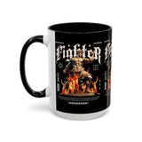 Fighter Accent Coffee Mug 11oz 15oz Black Ceramic Cup with Greek Warrior Statue and Flames Design for Hustlers and Motivated Minds