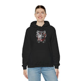 Money Bright Unisex Heavy Blend Hooded Sweatshirt Angel Statue Graphic Gothic Streetwear Red Neon Aesthetic Artistic Fashion Hoodie