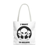 I Want To Believe Alien Tote Bag Sci Fi UFO Extraterrestrial Design Canvas Bag Space Mystery Reusable Eco Friendly Durable Shopping Travel Tote