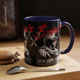 Brave Soul Warrior Accent Coffee Mug 11oz 15oz Black Ceramic Two Tone Cup Bold Statue Design with Red Script Gift for Coffee Lovers