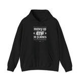 Money Up In Flames Unisex Heavy Blend Hooded Sweatshirt Graphic Hoodie Black Bold Hustle Fire Money Design Streetwear Entrepreneur Alpha Mindset Wealth Fashion