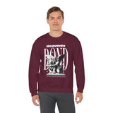 Heavenly Bond Unisex Heavy Blend Crewneck Sweatshirt Graphic Pullover Black Angel And Lion Statue Spiritual Streetwear Bold Futuristic Artistic Fashion Outfit