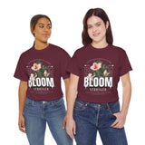 Bloom Stronger Floral Graphic Black Unisex Heavy Cotton T Shirt Motivational Nature Inspired Aesthetic Streetwear Fashion Outfit