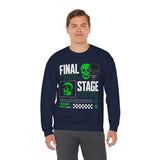 Final Stage Unisex Heavy Blend Crewneck Sweatshirt Graphic Pullover Black Skull Neon Green Streetwear Futuristic Cyberpunk Bold Artistic Fashion Outfit