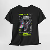 The Charmer Unisex Heavy Cotton Tee Futuristic Butterfly Graphic Streetwear Neon Cyber Aesthetic Artistic Fashion Statement T Shirt