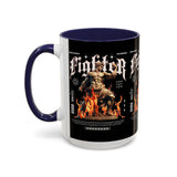 Fighter Accent Coffee Mug 11oz 15oz Black Ceramic Cup with Greek Warrior Statue and Flames Design for Hustlers and Motivated Minds