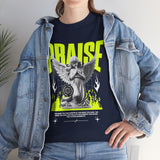 Praise Angel Statue Graphic Unisex Heavy Cotton Tee Spiritual Gothic Streetwear T-Shirt