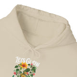 Lets Grow Together Floral Graphic Comfortable Unisex Hoodie Bold Botanical Streetwear Motivational Empowerment Sweatshirt Perfect Gift for Couples Friends Birthdays Cozy Days and Everyday Casual Wear