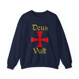 Unisex Deus Vult Crewneck Sweatshirt Medieval Crusader Cross Heavy Blend Fleece Pullover Warrior Knight Inspired Vintage Christian Symbol Streetwear