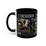 Fearless Devotion Accent Coffee Mug 11oz 15oz Black Ceramic Cup with Warrior on Horse Artwork for Courage Loyalty and Strength Lovers