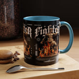 Fighter Accent Coffee Mug 11oz 15oz Black Ceramic Cup with Greek Warrior Statue and Flames Design for Hustlers and Motivated Minds