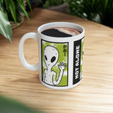 Unisex Not Alone Alien Ceramic Coffee Mug UFO Cartoon Graphic Cup Extraterrestrial Sci Fi Space Themed Conspiracy Inspired Paranormal Gift Drinkware