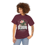 Unisex Heavy Cotton Tee Bloom Stronger Floral Graphic Black T Shirt Motivational Nature Inspired Aesthetic Streetwear Fashion Outfit