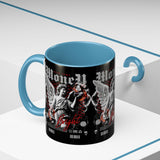 Money Bright Angel Accent Coffee Mug 11oz 15oz Gothic Statue Black Ceramic Cup with Red Flames and Cash Design for Hustlers