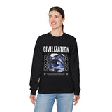 Civilization Eye Of Memory Graphic Unisex Heavy Blend Crewneck Sweatshirt Futuristic Visionary Streetwear Abstract Blue Eye Pullover