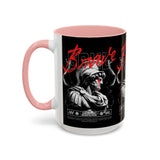 Brave Soul Warrior Accent Coffee Mug 11oz 15oz Black Ceramic Two Tone Cup Bold Statue Design with Red Script Gift for Coffee Lovers