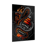 Inferno Spirit Fiery Dragon Whiskey Bottle Matte Vertical Poster Bold Bar Wall Art Gothic Biker Decor Streetwear Aesthetic Tattoo Flame Design Symbol of Rebellion Passion and Energy