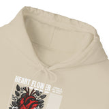 Heart Flower Graphic Hoodie Comfortable Unisex Heavy Blend Sweatshirt Bold Red and Black Floral Heart Design Streetwear Symbol of Love Strength and Vitality Perfect Gift for Friends Birthdays Cozy Days and Casual Wear