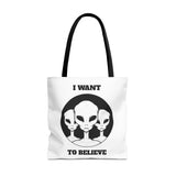 I Want To Believe Alien Tote Bag Sci Fi UFO Extraterrestrial Design Canvas Bag Space Mystery Reusable Eco Friendly Durable Shopping Travel Tote
