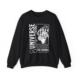 Universe Beyond The Cosmos Unisex Heavy Blend Crewneck Sweatshirt Graphic Pullover Black Skeleton Hand Space Infinity Streetwear Futuristic Sci Fi Artistic Fashion Outfit