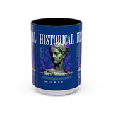 Historical Accent Coffee Mug 11oz 15oz Black Ceramic Cup with Greek Goddess Statue and Purple Floral Design for Art and History Lovers