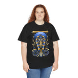 Eye Of Eternity Unisex Heavy Cotton Tee Ancient Egyptian Owl Pharaoh Gold And Blue Cosmic Streetwear Tee For Spiritual Strength And Timeless Power