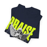 Praise Angel Statue Graphic Unisex Heavy Cotton Tee Spiritual Gothic Streetwear T-Shirt