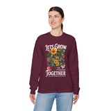 Lets Grow Together Floral Graphic Comfortable Unisex Crewneck Sweatshirt Motivational Streetwear Bold Botanical Empowerment Design Perfect Gift for Couples Friends Birthdays Cozy Days and Everyday...