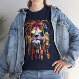 Rasta Lion Unisex Heavy Cotton Tee Bold Reggae Vibes Artistic Lion Headphones Design Cool Jamaican Streetwear Graphic TShirt Symbol of Strength Music and Freedom by KLASSORO