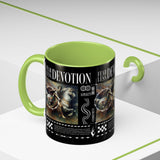 Fearless Devotion Accent Coffee Mug 11oz 15oz Black Ceramic Cup with Warrior on Horse Artwork for Courage Loyalty and Strength Lovers