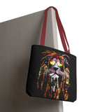 Rasta Lion Eco Tote Bag Vibrant Reggae Inspired Artistic Lion with Headphones Jamaican Island Style Bold Art Print Durable Cotton Canvas Bag for Music Lovers Travel or Daily Use by KLASSORO