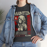 Haunted Warrior Unisex Heavy Cotton Tee Graphic Black T Shirt Bold Red Samurai Ninja Inspired Futuristic Streetwear Artistic Fashion Outfit