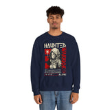 Haunted Warrior Unisex Heavy Blend Crewneck Sweatshirt Graphic Pullover Black Samurai Ninja Fighter Bold Red Streetwear Futuristic Artistic Fashion Outfit
