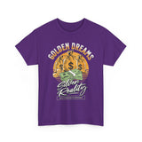 Golden Dreams Silver Reality Money Graphic Unisex Heavy Cotton Tee Bold Hustler Cash Bag Dollar Streetwear Motivational T Shirt